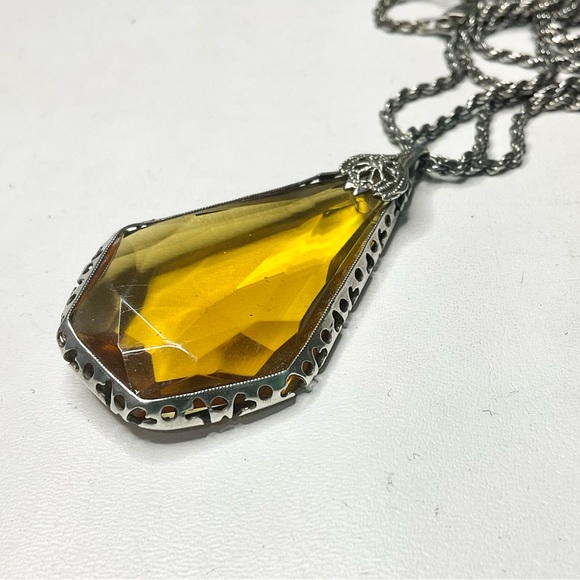 Art Deco Sterling Silver Large Pendant Necklace - Picture 4 of 12